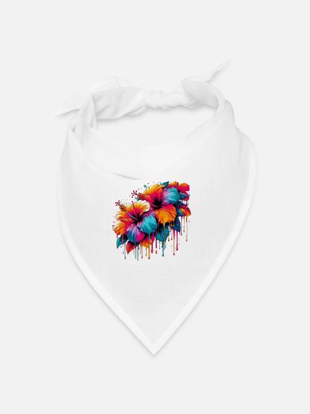 Hibiskusblüten - Bandana Dreieckstuch - Weiß