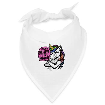 Funny Unicorn – I Don’t Believe in Humans - Bandana Dreieckstuch - Weiß - Vorne