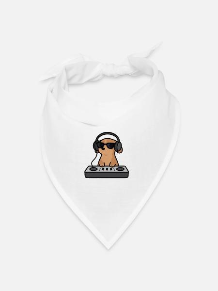 Niedlicher Hund als DJ am Mischpult Geschenk - Bandana Dreieckstuch - Weiß