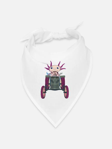 Kultiger Axolotl fährt Traktor - Bandana Dreieckstuch - Weiß