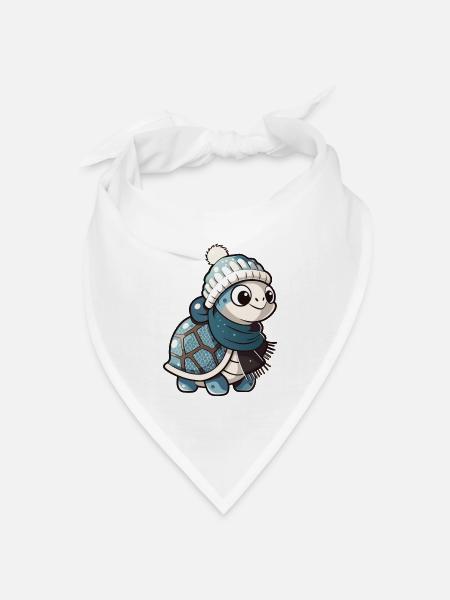 Niedliche Schildkröte mit Schal und Pudelmütze. - Bandana Dreieckstuch - Weiß