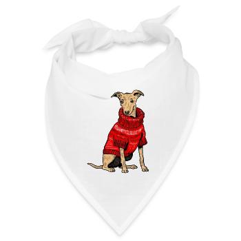 Hund im roten Strickpullover - Bandana Dreieckstuch - Weiß - Vorne
