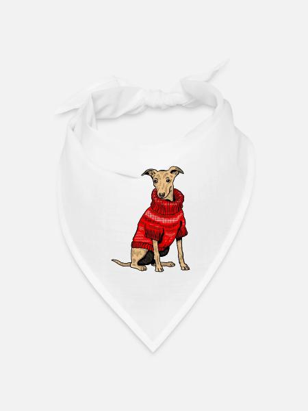 Hund im roten Strickpullover - Bandana Dreieckstuch - Weiß