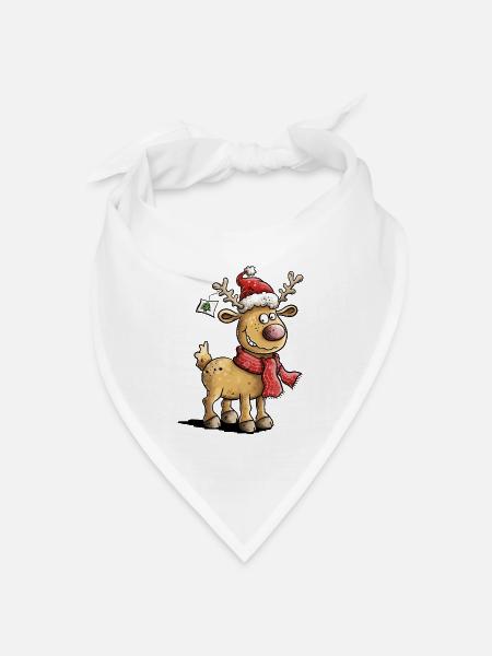 Niedliches Weihnachtsrentier mit Mütze und Schal - Bandana Dreieckstuch - Weiß