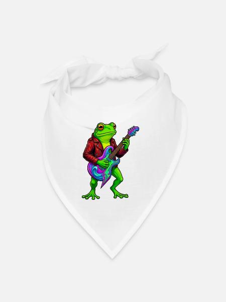 Frosch mit Jacke und Neon E-Gitarre - Bandana Dreieckstuch - Weiß
