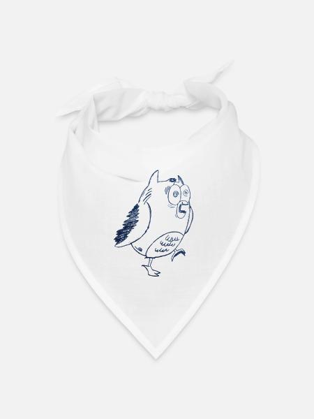 Blauer Sketchvogel mit Kulleraugen - Bandana Dreieckstuch - Weiß