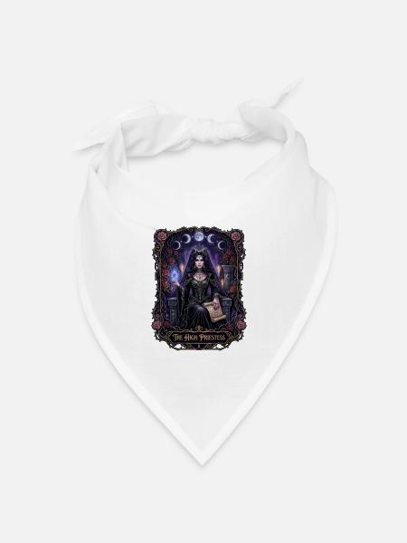 Gotische Hohepriesterin Witchcore Tarotkarte - Bandana Dreieckstuch - Weiß