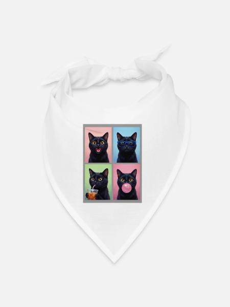 Katzen schwarze Katze - Bandana Dreieckstuch - Weiß