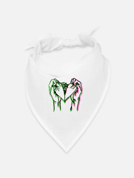 Neon Herzhand Silhouette - Bandana Dreieckstuch - Weiß
