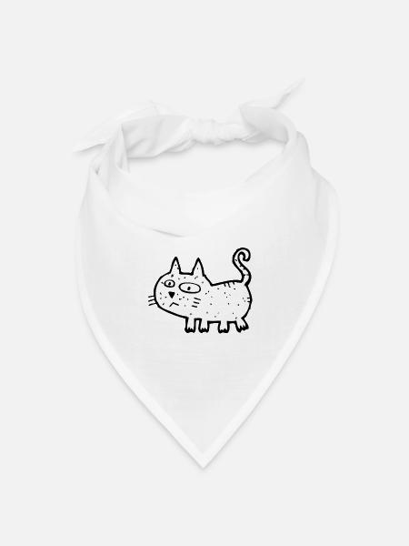 Schwarzweiß Skizzenkatze - Bandana Dreieckstuch - Weiß