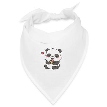Netter kleiner Panda, der Margherita-Pizza isst - Bandana Dreieckstuch - Weiß - Vorne