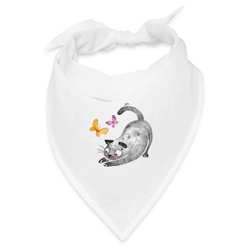 Katzenspiel mit Schmetterlingen - Bandana Dreieckstuch - Weiß - Vorne