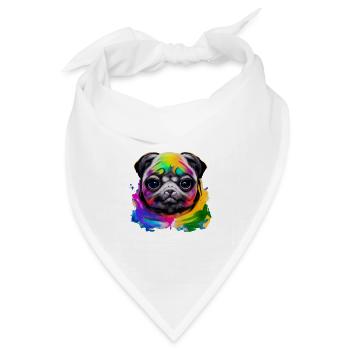 Mops in Farbe - Bandana Dreieckstuch - Weiß - Vorne