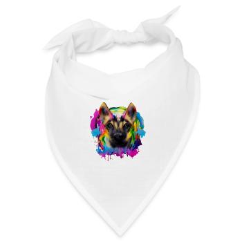 Schäferhund Design in Bunt - Bandana Dreieckstuch - Weiß - Vorne