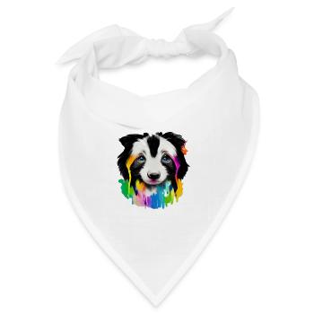 Langhaar-Collie Welpe in Farbe - Bandana Dreieckstuch - Weiß - Vorne