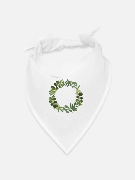 Grüner Blätterkranz - Bandana Dreieckstuch - Weiß