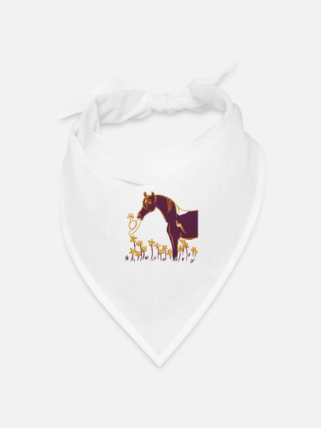 Lila Pferd mit Blumenring - Bandana Dreieckstuch - Weiß
