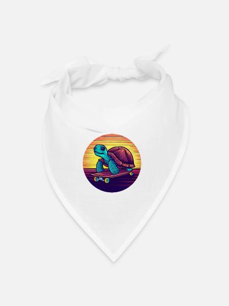 Schildkröte fährt auf einem Skateboard Sunset - Bandana Dreieckstuch - Weiß