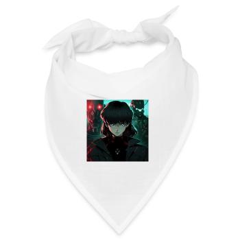 Dystopische Jungfrau: Frau in Schwarz im Anime-Stil - Bandana Dreieckstuch - Weiß - Vorne