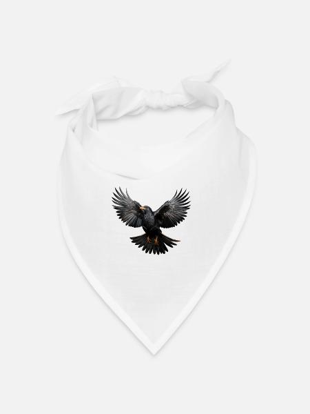 Alpendohle im Flug – Alpen Vogelmotiv - Bandana Dreieckstuch - Weiß