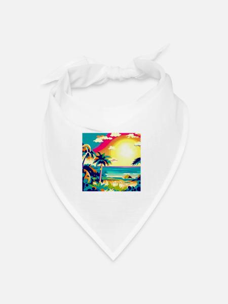 City Pop Sonnenuntergang - Bandana Dreieckstuch - Weiß