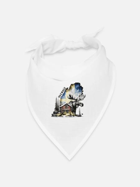 Sverige - Schweden - Elch - Schwedenhaus - Bandana Dreieckstuch - Weiß