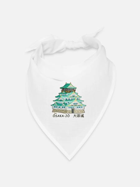 Japan Burg Osaka-jo, Kanji, Handzeichnung - Bandana Dreieckstuch - Weiß