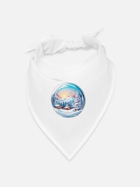 Schneekugel / Winterzauber / Schnee / Souvenir - Bandana Dreieckstuch - Weiß