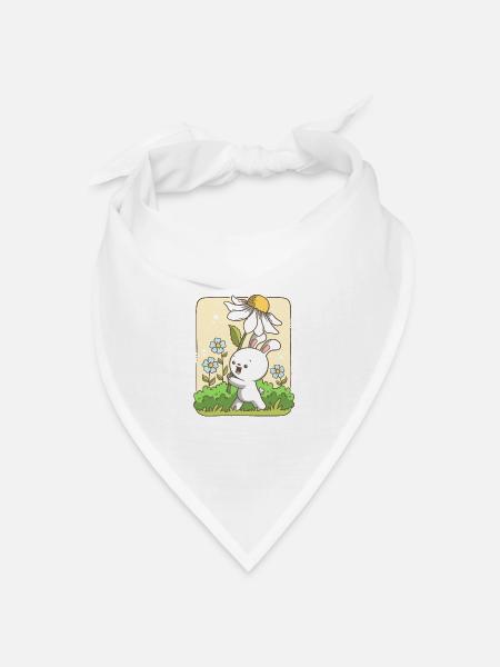 Niedlicher Hase trägt eine Blume - Bandana Dreieckstuch - Weiß