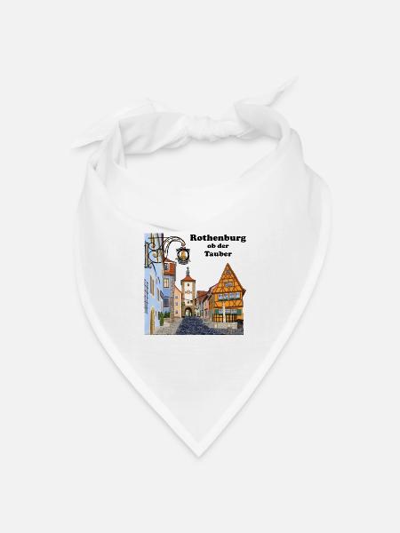 Rothenburg ob der Tauber, Bayern, Zeichnung - Bandana Dreieckstuch - Weiß