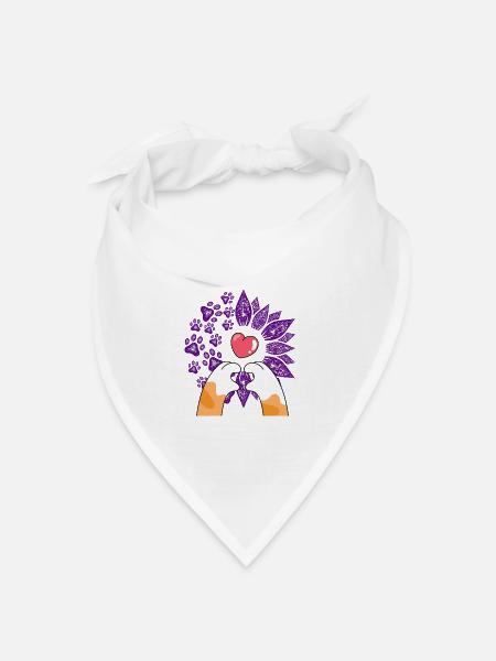 Herz in Blumen und Pfoten - Bandana Dreieckstuch - Weiß