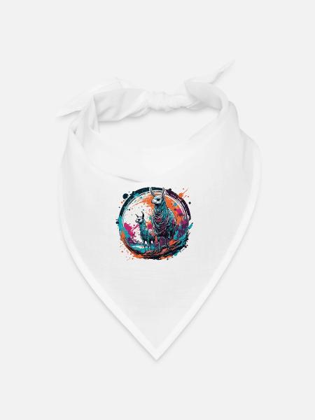 Astronaut / Weltall / Weltraum / Raumschiff / Lama - Bandana Dreieckstuch - Weiß