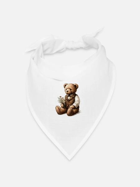 Vintage-Teddy mit Blumen: Ein Hauch von Nostalgie - Bandana Dreieckstuch - Weiß