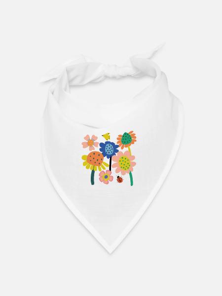 Bunter Blumen Garten - Bandana Dreieckstuch - Weiß