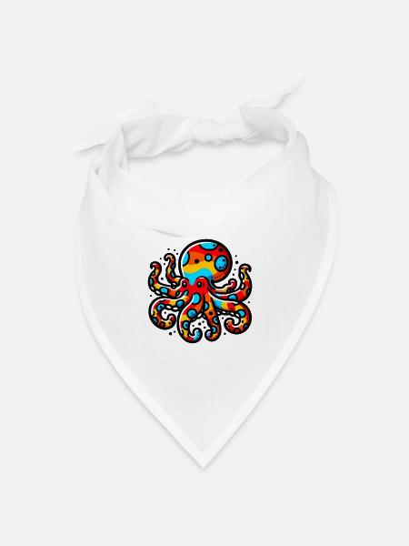 Krake - Bandana Dreieckstuch - Weiß