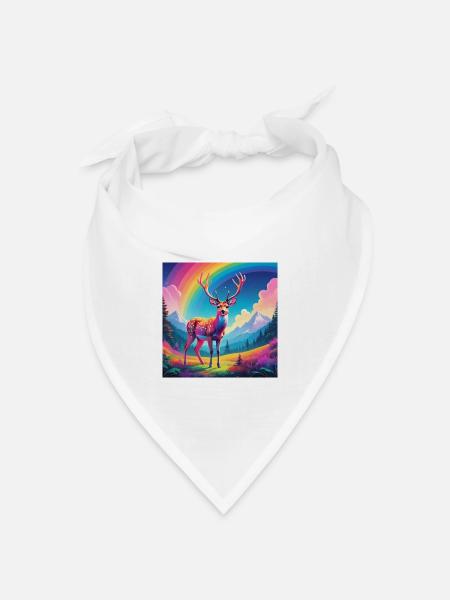 Hirsch mit Regenbogen - Bandana Dreieckstuch - Weiß