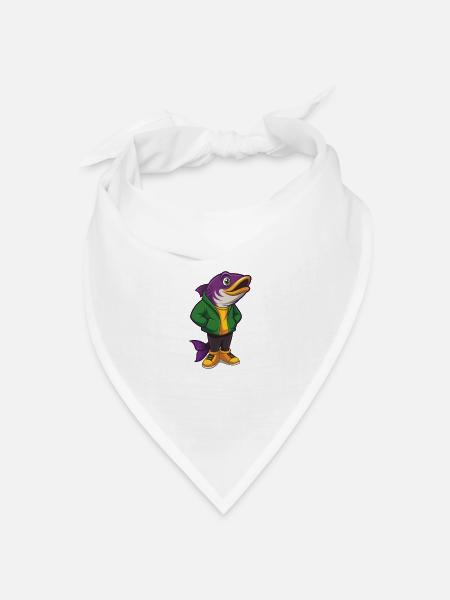 Lachs Lustige Kawaii Cartoon Figur Clipart - Bandana Dreieckstuch - Weiß