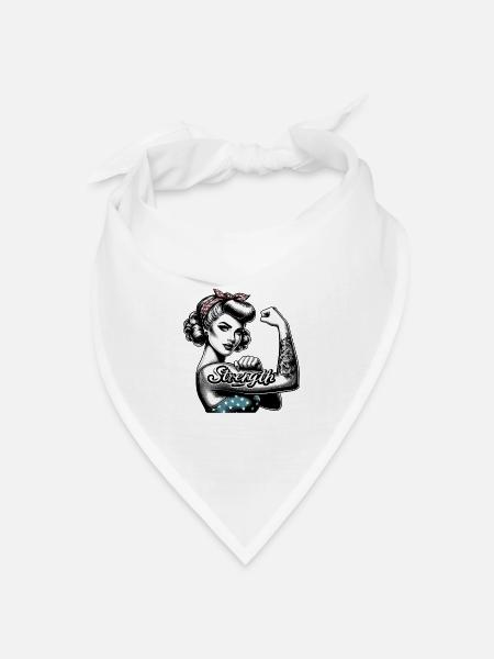 Stärke starke Frau Rockabilly Geschenk - Bandana Dreieckstuch - Weiß