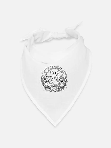 Verziertes Flamingo-Mandala - Bandana Dreieckstuch - Weiß