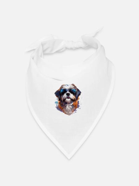 Shi Tsu mit Sonnenbrille - Bandana Dreieckstuch - Weiß