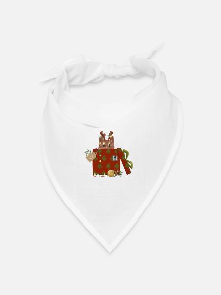 Katze in Weihnachtsgeschenk - Bandana Dreieckstuch - Weiß
