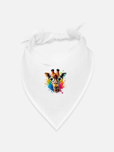 Coole Giraffe mit Brille in bunter Splash Art - Bandana Dreieckstuch - Weiß