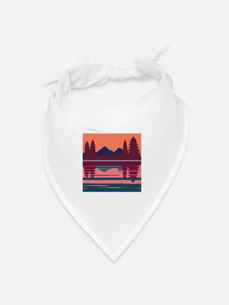 Geometrische Abendlandschaft am See - Bandana Dreieckstuch - Weiß