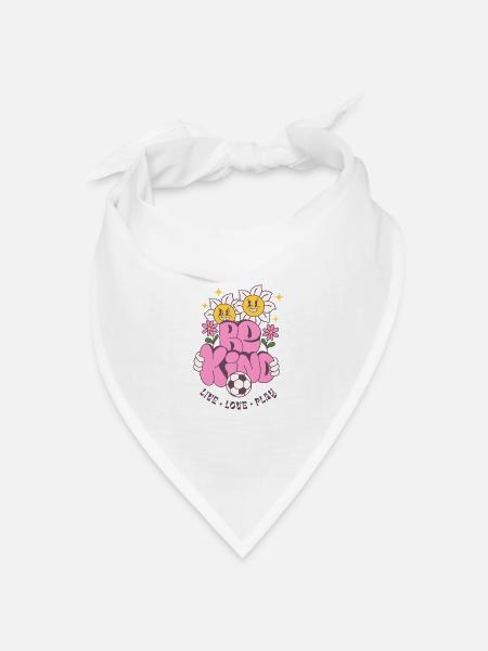 Be Kind – Fußball & Blumen Retro Look - Bandana Dreieckstuch - Weiß