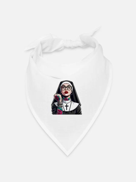 Nonne mit Tattoo - Bandana Dreieckstuch - Weiß