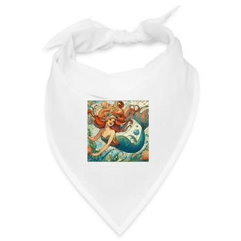 Meerjungfrau Nixe roten Haare Art Nouveau Geschenk - Bandana Dreieckstuch - Weiß - Vorne