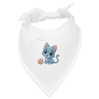 Verspieltes blaues Kätzchen mit Wollknäuel - Bandana Dreieckstuch - Weiß - Vorne
