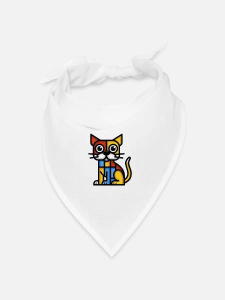 Buntes Bild eines kubistischen Hundes - Bandana Dreieckstuch - Weiß