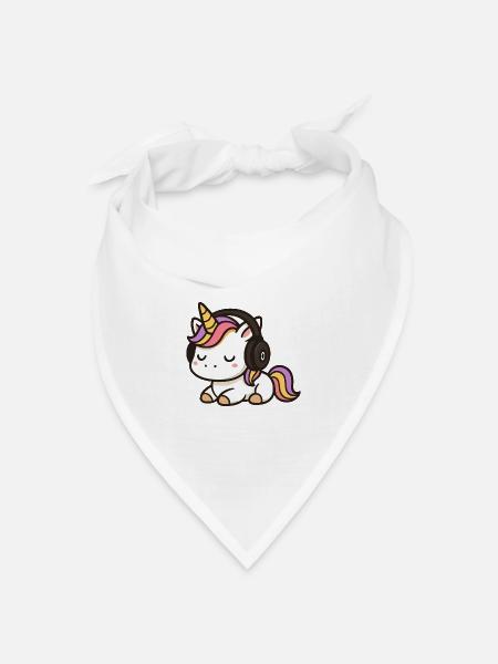 Niedlicher Einhorn-Cartoon mit schlafenden Kopfhörern - Bandana Dreieckstuch - Weiß