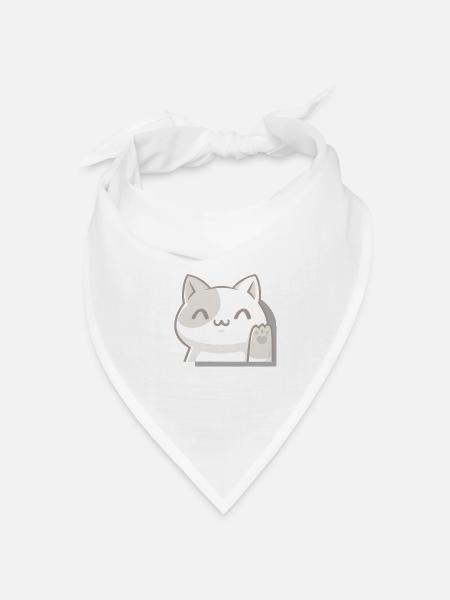 Winkende Kawaii-Katze,Glücksbringer im Chibi-Stil - Bandana Dreieckstuch - Weiß
